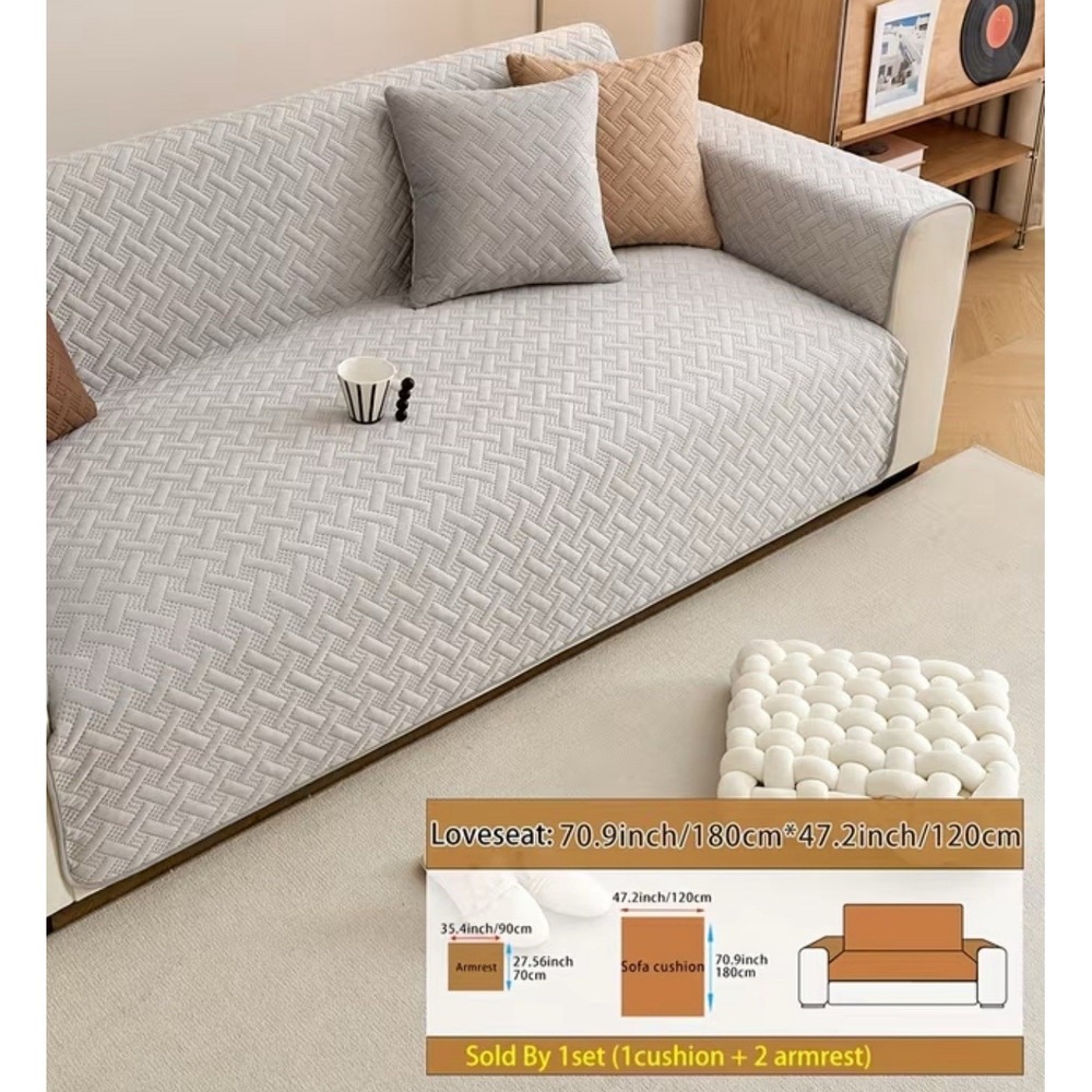 Set Three Bohemian-Style Sofa Covers Armrest Non-Slip Loveseat, 4+3‎ Seats Grey